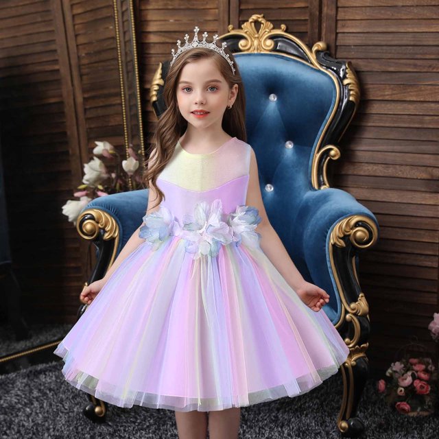 EQWLJWE Liquidation d'Économies d'Été! Robe Tutu pour Fille à Manches à Volants, Robe d'Été Décontractée Rose de Princesse en Tulle et Maille 0-3 Ans
