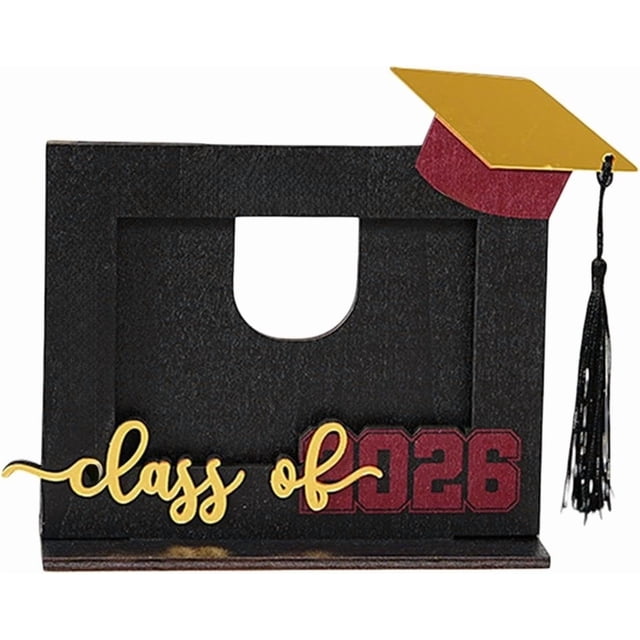 Eoozwa 2026 Graduation Keepsake Frame, Wooden Desktop Photo Display with Bachelor Cap and Tassel Design, Tabletop Ornament for Achievement Celebration
