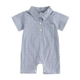 thumbnail image 1 of Chbgutlmr Baby Boys Girls Clothes Toddler Half Button Short Sleeve Rompers Infant Plaid Printed Comfy Jumpsuits, 1 of 4