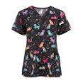 thumbnail image 1 of RKSTN Women Short Sleeve V-neck Tops Working Uniform Cartoon Print Blouse, 1 of 3
