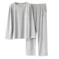 thumbnail image 2 of TIMIFIS Ensemble de Pyjama pour Hommes Hommes Ensemble de Détente 2 Pcs Ensembles de Pyjamas Confortable Uni Manches Longues Col Rond Haut de Nuit et Pantalon Costume - Printemps/été, 2 of 3