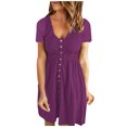 thumbnail image 1 of Birdeem Robe Femme Mode Décontractée Confortable Unie à Manches Courtes Col Rond Boutonnée Longueur Genou, 1 of 1