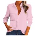 thumbnail image 4 of HBFAGFB Long Sleeve Button up Shirts for Women Fashion Simple Spring Summer Work Clothes Pink Size S, 4 of 9