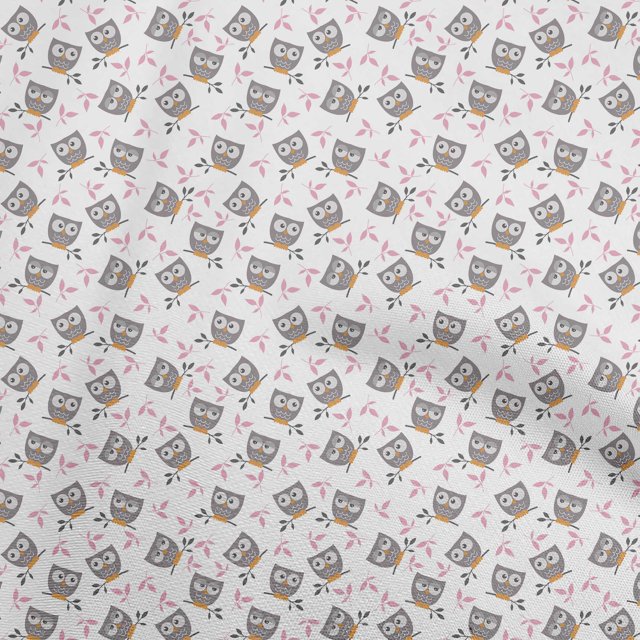 oneOone Rayon White Fabric Owl Craft Projects Decor Fabric Printed By The Yard 56 Inch Wide-aB