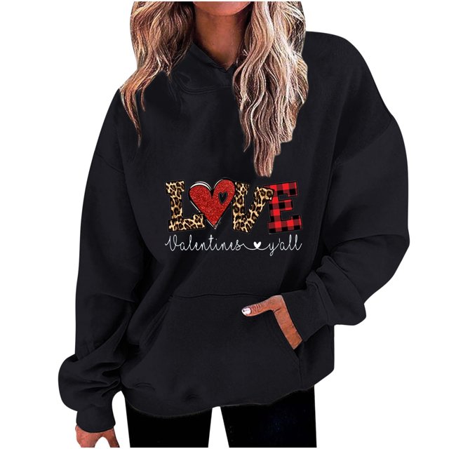 Birdeem Mode Décontractée pour Femmes Impression de la Saint-Valentin Hauts à Manches Longues Sweat à Capuche
