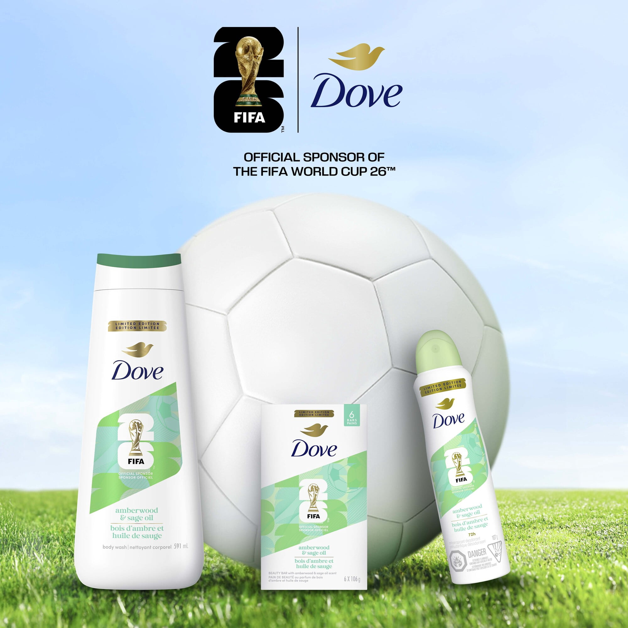 Dove Nettoyant Corporel Édition Limitée FIFA Bois d'Ambre et Huile de Sauge, 591 ml