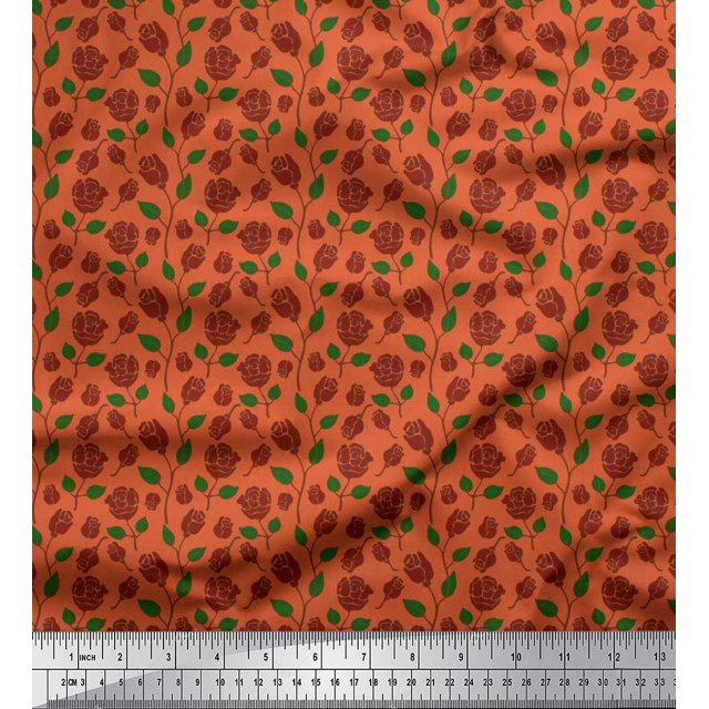 Soimoi Tissu Popeline de Coton Feuilles & Roses Imprimé Floral 1 Yard 42 Pouces de Large