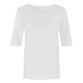 thumbnail image 5 of CFLVAEK T-Shirts à Manches 1/2 pour Femmes pour l'Automne, Décontractés, Unis, Coupe Ample, Col Ras du Cou, Blanc, G, 5 of 5