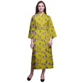 thumbnail image 1 of Bimba Robe Jaune Oiseau Floral et Flowerpecker pour Femmes Robe de Chambre Longue Mariée Préparation Chemise Imprimée Peignoir Filles TG, 1 of 5