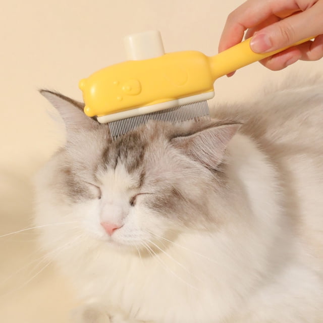 Cat Deshedding Comb with Push Button Hair Release Gentle Grooming Tool for Pet Hair Removal Detangling Brush for Long and Short Haired Cats and Dogs