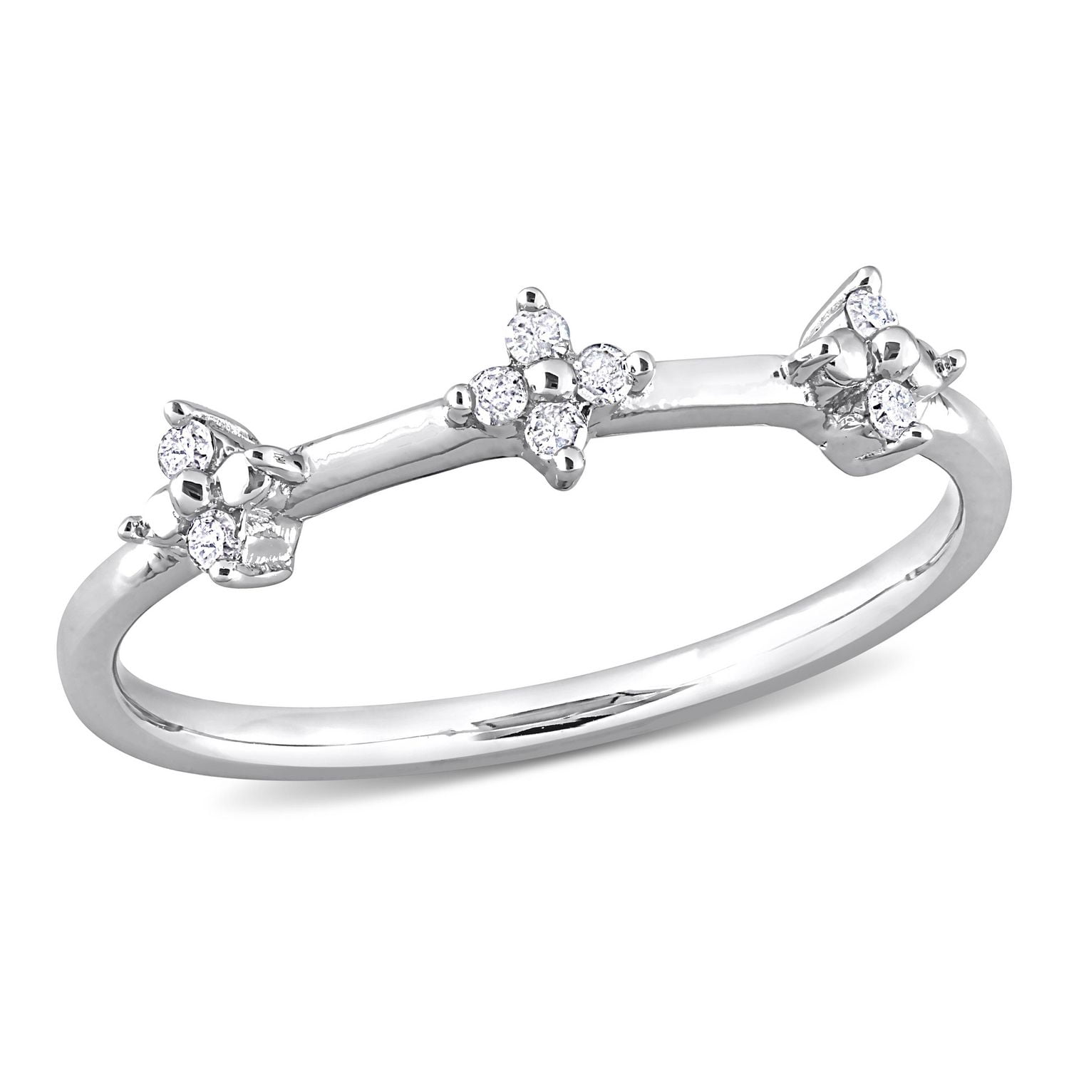 Bague de Promesse à trois fleurs Miabella avec 1/10 Carat PT de diamant en Argent Sterling
