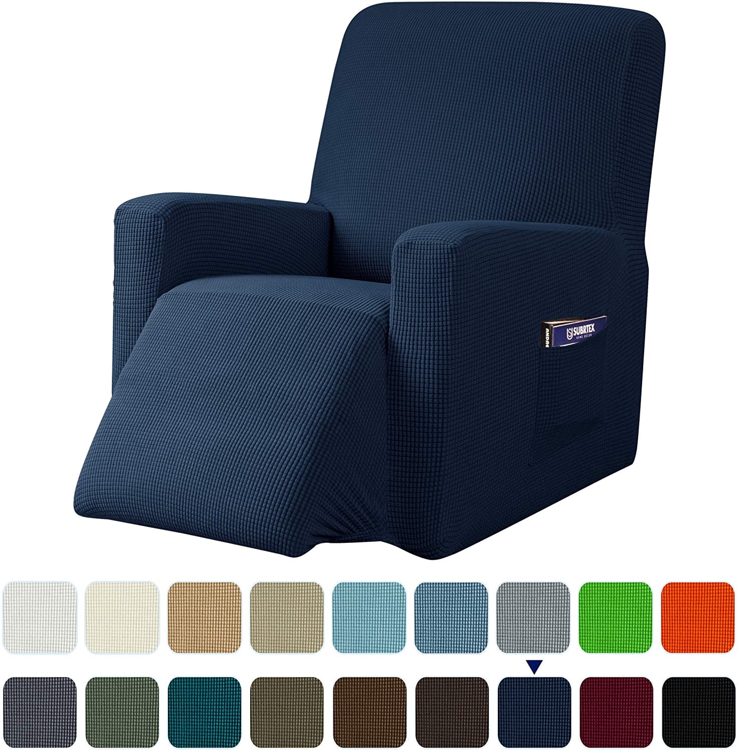 Subrtex Stretch 1-Piece Recliner Chair Cover Textured Grid Slipcover with Pockets
