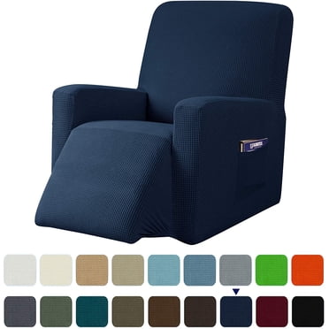 Subrtex Stretch 1-Piece Recliner Chair Cover Textured Grid Slipcover with Pockets