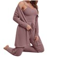thumbnail image 4 of XZNGL Womens Home Wear Casual Solid Color Knitted Suspender Top, Pants, Robe, Pajamas, Three Piece Set, 4 of 7