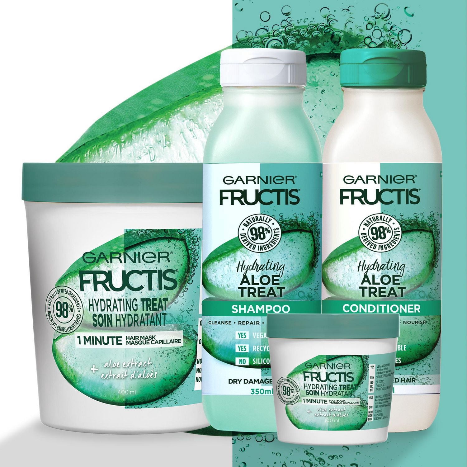 Garnier Fructis Masque Capillaire 1 Minute Hair Treats Hydratant à l'Aloès, 100 mL