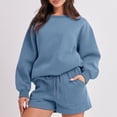 thumbnail image 4 of IROINNID Survêtement pour Femmes Ensemble 2 Pcs Rabais Blouse à Col Rond Hauts à Manches Longues Chandail Shorts Ensemble Décontracté Ensemble de Jogging, Bleu, 4 of 9