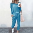 thumbnail image 3 of Mrat Beach Outfits for Women 2 Piece Jogging Sets Solid Polyester Long Sleeve Sweatsuits Sets Two Piece Track Suits Drawstring High Waist Pants Set Comfy Outfits N-Sky Blue L, 3 of 5