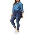 thumbnail image 2 of Unique Bargains Women's Plus Size Stretch Mid Rise Washed Skinny Jeans, 2 of 6