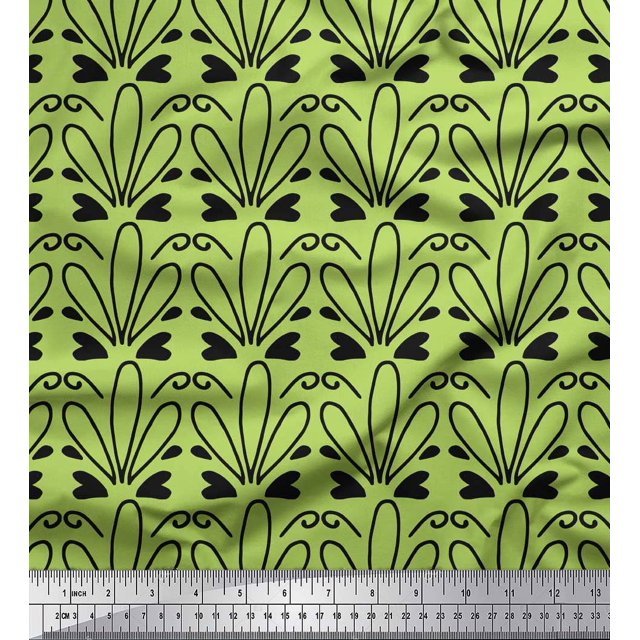 Soimoi Green Rayon Fabric Tendril & Abstract Fabric Prints By Yard 56 Inch Wide