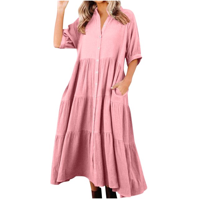 Gspmoly Robes d'Été pour Femmes 2025, Robe d'Été Décontractée pour Femmes à Col Rond Unie Sans Manches Longue, Robes de Mariage pour Femmes Économies d'Été