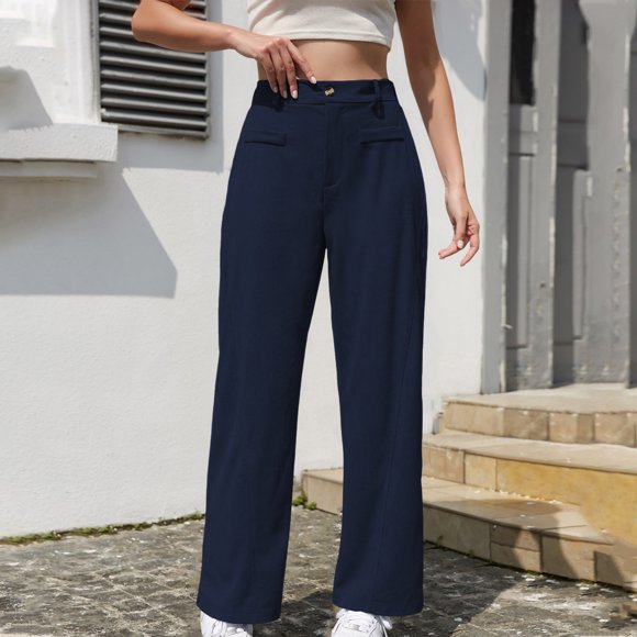 Zulora Pantalon Grand Taille Haute Uni pour Femmes, Taille Élastique, Pantalon Décontracté pour le Travail Quotidien
