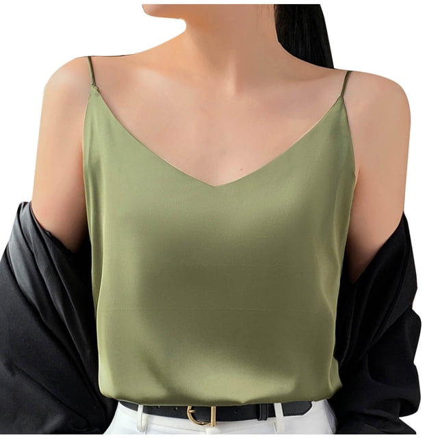 Timegard Womens Camisole Tops Spaghetti Strap V Neck Sleeveless Tank Tops Solid Color Comfy Shirts