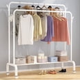 thumbnail image 1 of SUSUZI Support à Vêtements à Double Tige de 51”, Portant à Vêtements avec Roulettes, Organisateur de Garde-Robe avec 4 Crochets et Rangement Inférieur, Blanc, 1 of 5