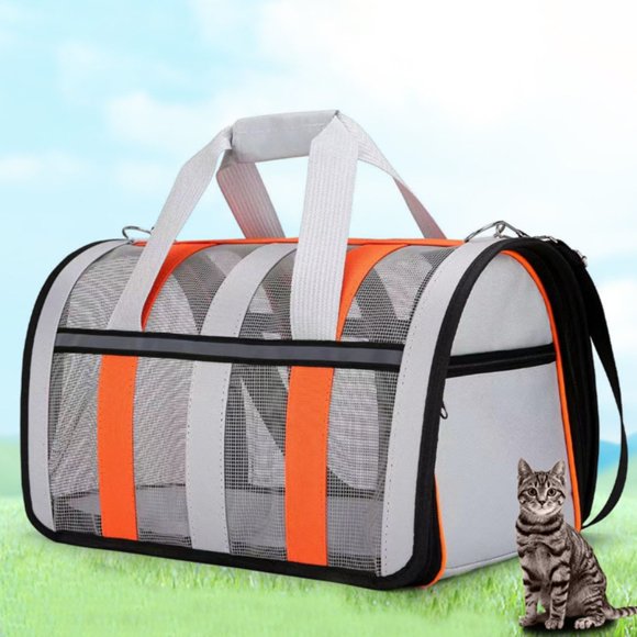 Portable Soft Edged Travel Cat Handbag Breathable Proof Net Removable Washable Pad Pet Backpack, 34x24x24 cm, Color E