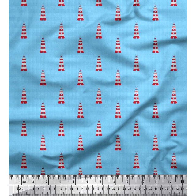 Soimoi Poly Georgette Fabric Dot & Light House Shirting Fabric Prints by Yard 52 Inch Wide