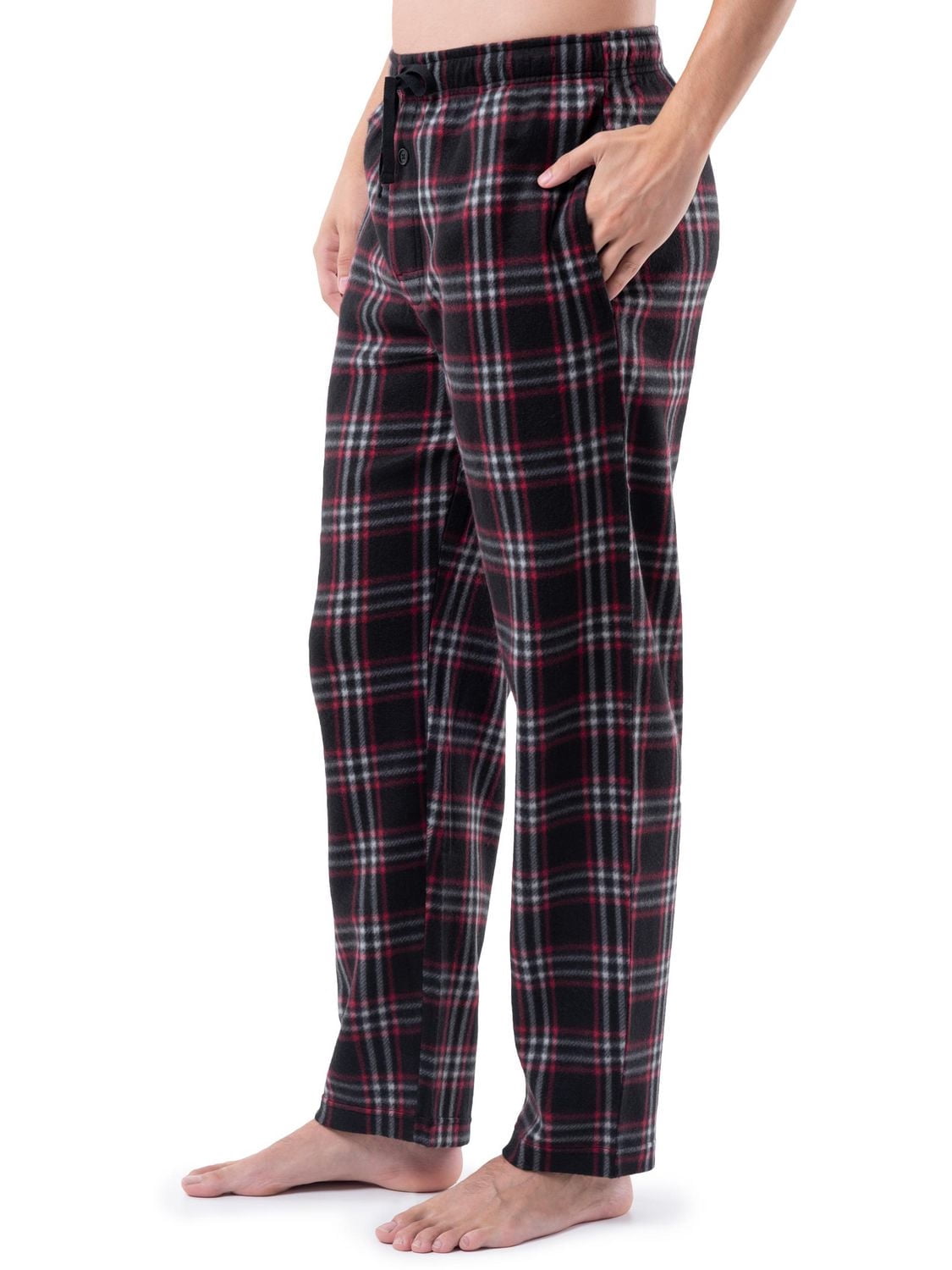 Fruit of the Loom Men's Sleep Set Crew Neck Top and Fleece Pant 2 Piece Pajama Red