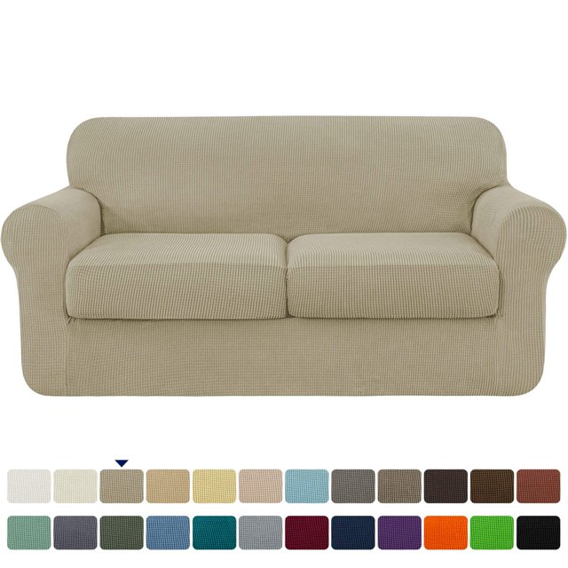 CHOK 2024 Housse de Sofa Extensible à Texture Quadrillée Housse de Canapé avec Housse de Coussin Séparée (Sofa Gris)