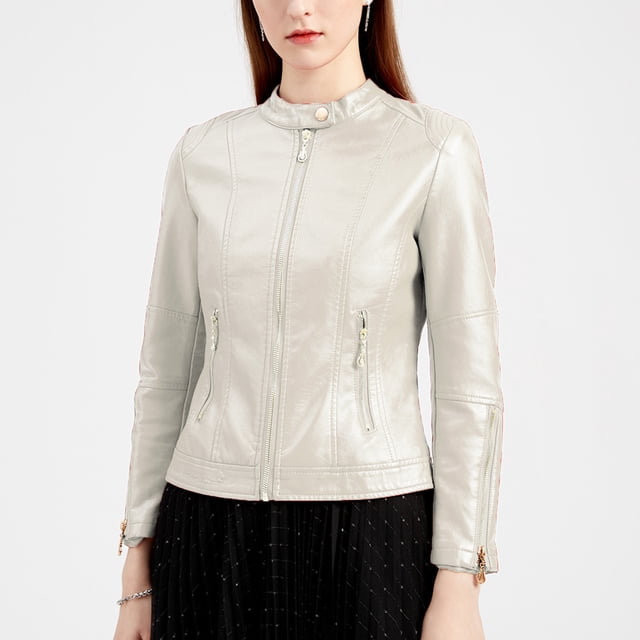 LOVZFMLL Jackets for Women Fashion Zipper Leather Tops With Pocket Short Coat Jacket