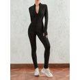 thumbnail image 2 of SUNSIOM Combinaison pour Femmes, Manches Longues Col Montant Zippée Unie Coupe Ajustée Barboteuse Décontractée pour Dames, 2 of 6