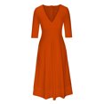thumbnail image 4 of Meichang Robe Femme à Manches 3/4, Coupe Trapèze, Aguichant, Décolleté en V Profond, Robes Maxi avec Poches, Robe d'Été Évasée et Évasée, Douce et Extensible, Robe de Bal, de Soirée, de Fête, 4 of 7