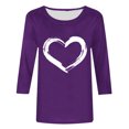 thumbnail image 4 of Plebaso Hauts Cœur pour Femmes Manches 3/4 Col Ras du Cou T-Shirts Graphiques Mignons Imprimés Blouses Décontractées pour Femmes, 4 of 4