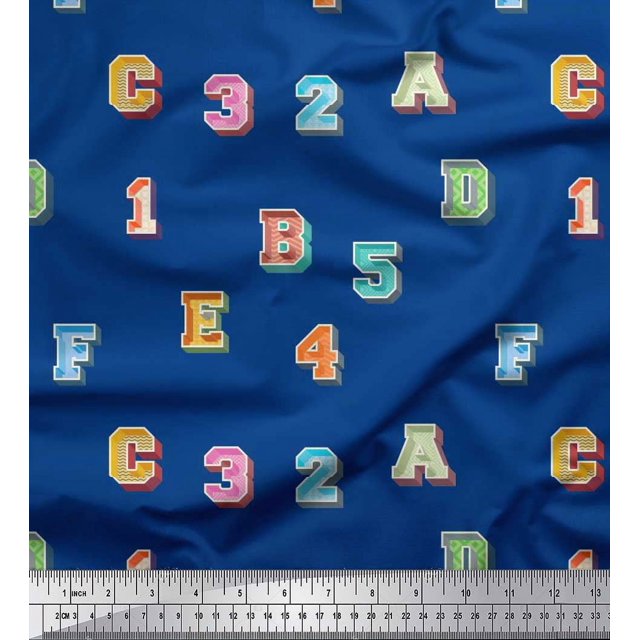 Soimoi Cotton Voile Fabric Numbers & Alphabets Text Print Fabric by The Yard 56 Inch Wide