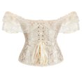 thumbnail image 4 of Cameland Women Short Sleeve Corset, Solid Color Tie-up Boat Neck Close-fitting Crop Tops, 4 of 8