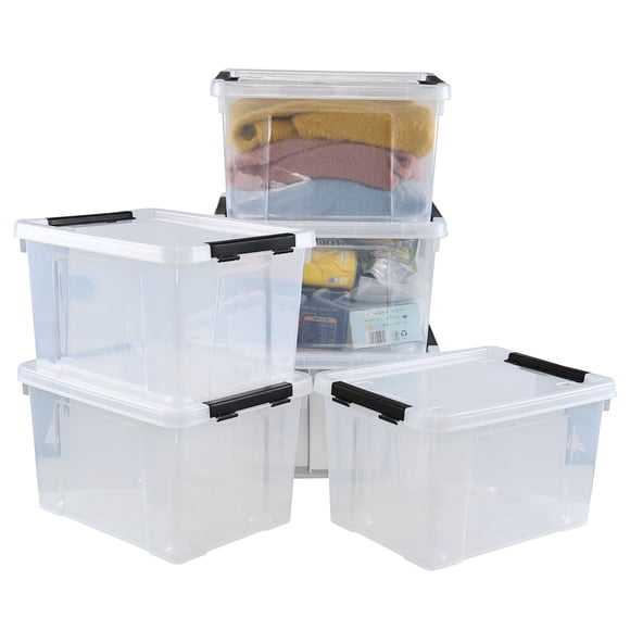 Pekky Bac de Rangement à Loquet de 22 Pintes avec Roues, Boîte de Rangement en Plastique 6 Paquets, Transparent