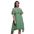thumbnail image 1 of Bimba Green Geometric Print Womens Chic Style Cold Shoulder Shift Dress Summer Tunic - X-Large, 1 of 1