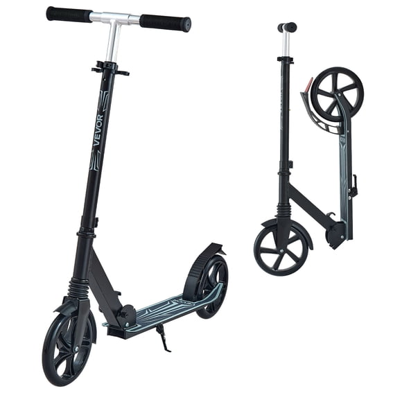 VEVOR Trottinette pour Enfants de 8 Ans et Plus, Ados et Adultes, Trottinette à 2 Roues pour Tout-Petits avec Guidon à Hauteur Réglable, Grand Plateau Antidérapant, Cadre Pliable et Léger pour Garçons et Filles jusqu'à 220 Lb, Noir
