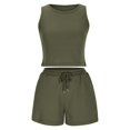 thumbnail image 3 of ShomPort Womens 2PC Matching Set Sleeveless Round Collar Crop Tops High Elastic Waisted Drawstring Shorts Comfort Athletic Outfits, 3 of 6