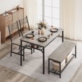 thumbnail image 1 of Space-Saving 4 Piece Dining Table Set – Rectangular Kitchen Table with Chairs, Storage Bench, Wine Rack & Shelf – Modern Metal Frame Furniture for Apartment, Small Spaces, Grey, 1 of 8