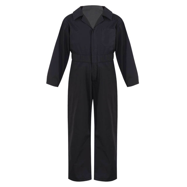 Combinaison une Pièce à Manches Longues pour Garçons, Couleur Unie, Col Rabattu, Style Salopette, Noir, 8