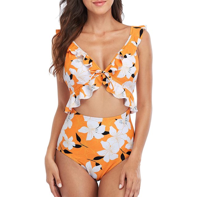 Womens One Piece Ruffle Cut Out Swimsuits Strappy Monokinis Bathing Suits