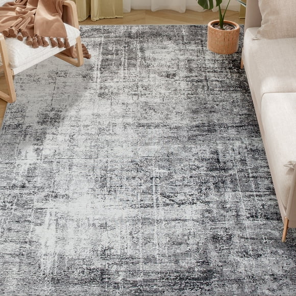 HOMCOM Area Rug 9x12, Modern Abstract Washable Rug for Living Room, Grey