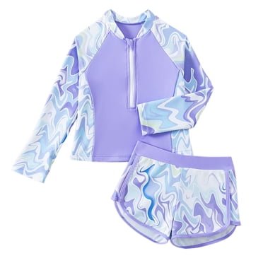 Sunnyoo Big Girl Quick Dry Long Sleeve Rash Guard and Boyshorts 2-Piece Swimsuit Swimwear