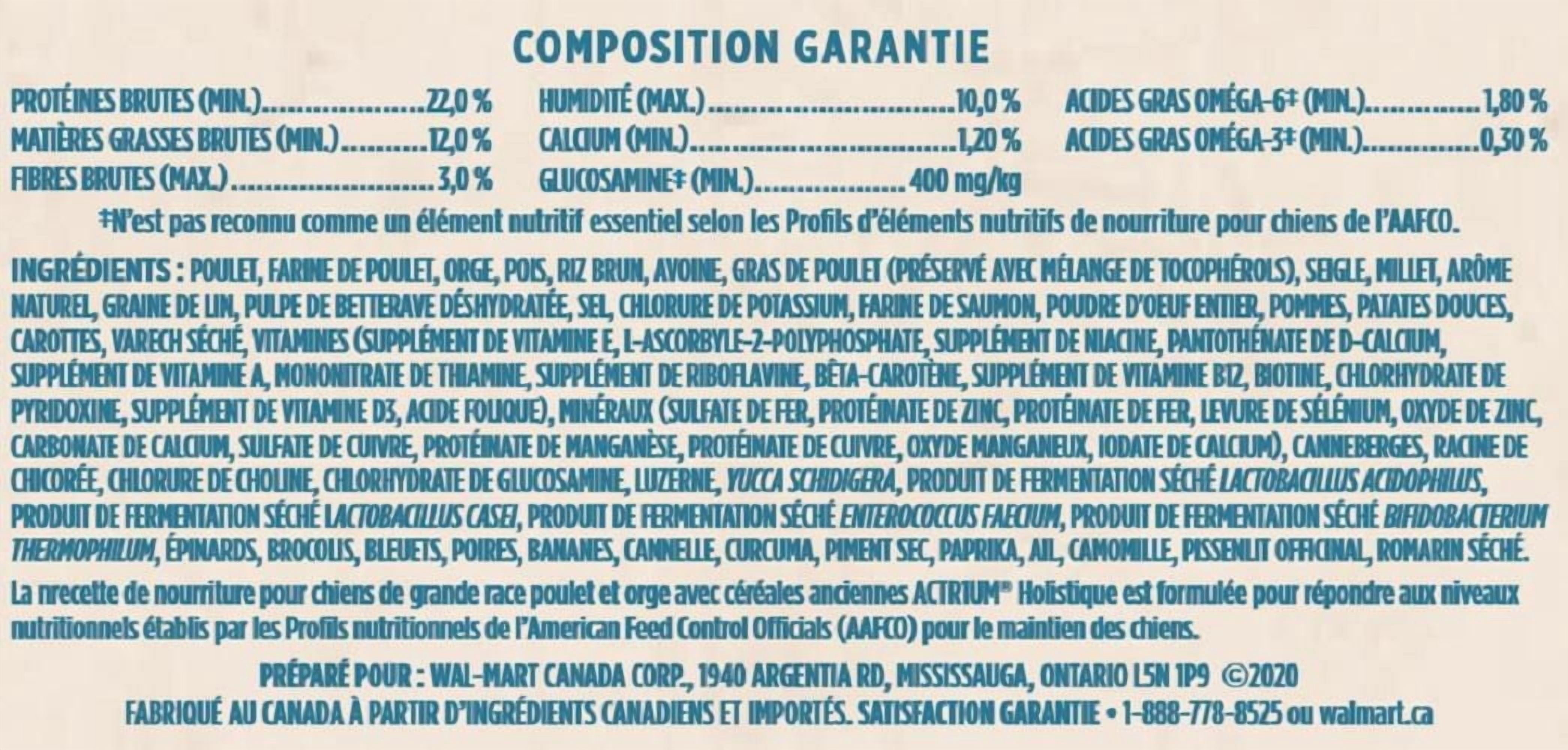 Actr1um Nourriture pour Chiens Holistique au Poulet et à l'Orge avec Céréales Anciennes Recette pour Grande Race 14kg