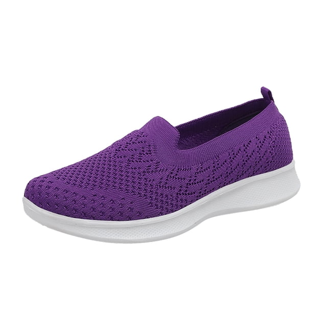 B91xZ Chaussures Plates pour Femmes Bout Rond Talon Haut Bloc, Violet 6.5