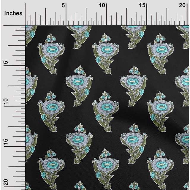 oneOone Viscose Jersey Fabric Leaves & Floral Block Print Fabric BTY 60 Inch Wide