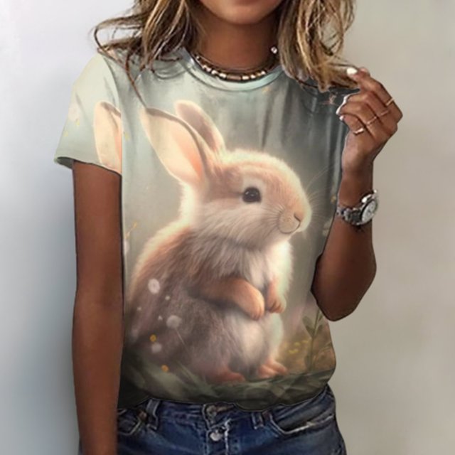 EGNMCR Easter Chemises pour Femmes Chemises Imprimé Easter Femme T-shirt Décontracté T-shirt Imprimé Easter Col Rond Manches Courtes Chandail Blouse Hauts T-Shirts pour Femmes